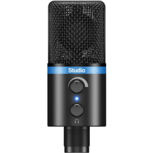 IK Multimedia iRig Mic Studio USB Condenser Microphone IK Multimedia iRig Mic Studio USB Condenser Microphone - Introducing iRig Mic Studio, IK Multimedia’s ultra-portable large-diaphragm digital condenser microphone for iPhone, iPad, iPod touch, Mac, PC and Android. It packs a 1” diameter condenser capsule into an ultra-compact enclosure that can be used to make professional-quality recordings anywhere. Great for musicians, vocalists, home producers, podcasters, broadcasters, voice-over artists and more, it puts the superior power of a large-diaphragm microphone into the palm of your hand.